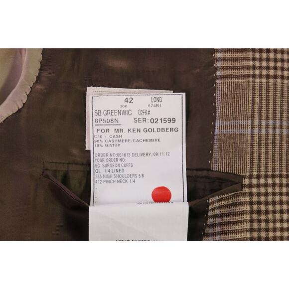 Samuelsohn Brown Plaid Cashmere-Qiviuk by Colombo 2-Btn Sportcoat Blazer 42L - Picture 12 of 13